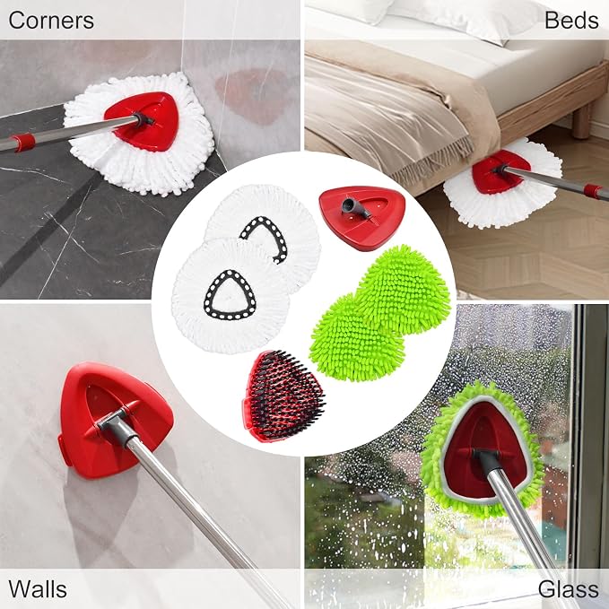 4PCS Mop Heads Replacements for OCedar, 1PCS Scrub Brush and 1PCS Spin Mop Base Compatible with Ocedar EasyWring 1 Tank System, Dry and Wet for Cleaning All Hard-surfaced Floors