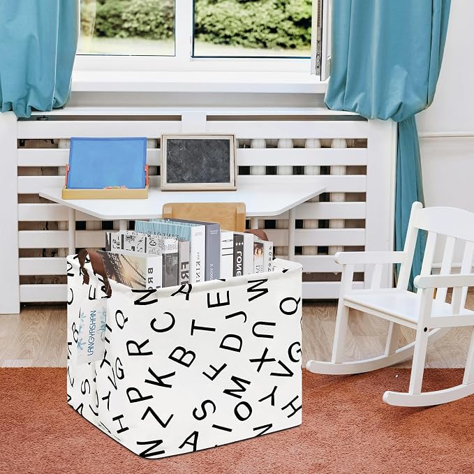 Square Storage Baskets Children Shelves Gift Toy Organizer Room Alphabet | Laundry Hamper Collapse Canvas with Handles for Organizing Home Kitchen Children Toys Office Closet Shelf