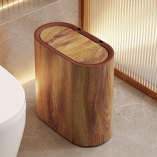 Slim Trash Can with Lid, 2.6 Gallons / 12 Liter Plastic Small Compact Slim Bathroom Garbage Can,Durable Easy to Clean Trash Bin for Bathroom,Office,Kitchen,Dorms,Bedroom,Compact Spaces