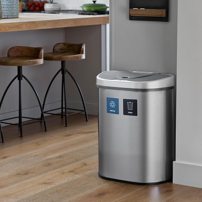 Ninestars DZT-70-R3 Motion Sensor Trash Can, Extra Large, Silver
