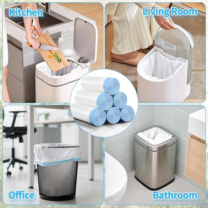 200 Count Small Drawstring Trash Bags for 4-Gallon (15 L) Trash Cans, Thick Pre-separated Garbage Bags,Mini Wastebasket can Liners for Bathroom Bedroom Office(White)