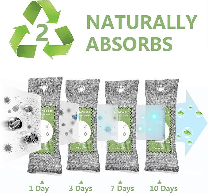 Bamboo Charcoal Air Purifying Bag,Activated Charcoal Odor Absorber for Shoe | 16 Pack Natural Shoe Deodorizer for Strong Odors, Odor Eliminators For Home, Car, Closet, Basement, Pet (16x50g)