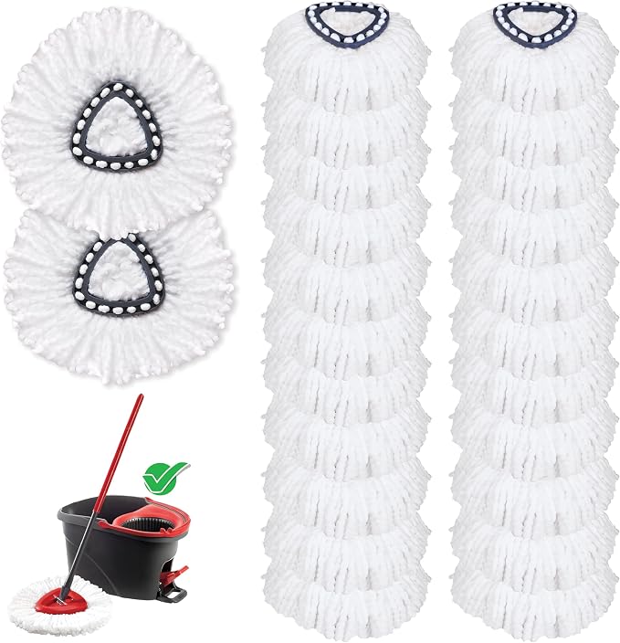 KLEEN HANDLER Microfiber Spin Mop Head Replacement, White 24 Pack | Compatible with O-Cedar EasyWring Tank 1 System, Highly Absorbent Machine Washable Mop Refill Household Cleaning Supplies