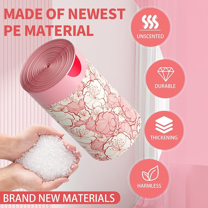 4 Gallon Trash Bags Drawstring, Colorful & Portable Small Trash Bags with Chinese Plum Blossom Printed, Tear-Resistant Garbage Bags 4 Gallon for Bathroom Office Trash Cans, 30 Count