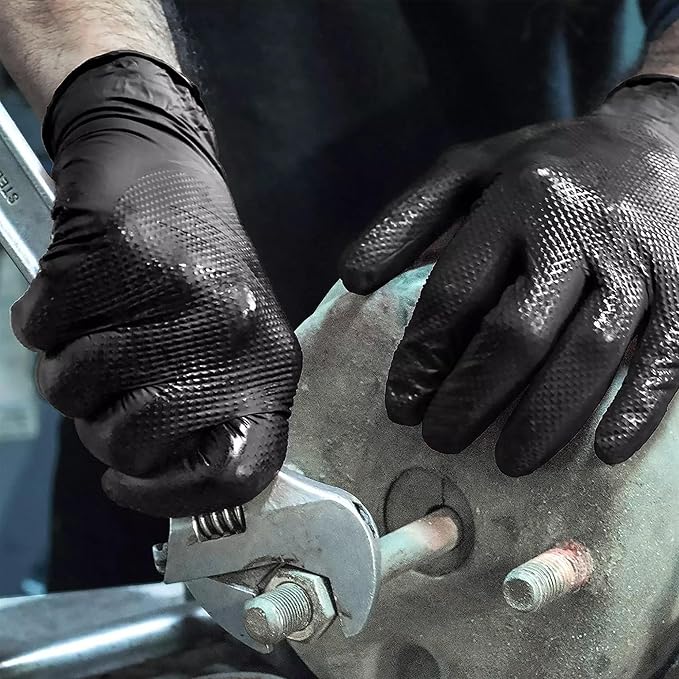 TitanFlex Heavy Duty Black Industrial Nitrile Gloves with Raised Diamond Texture, Latex Free 8mil