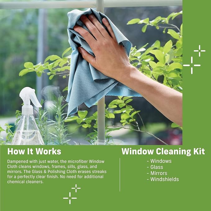 E-Cloth Window and Glass Cleaner Kit, Just Add Water - 1 Kit | Chemical-Free Cleaning - Reusable & Machine Washable Towel, Versatile Use for Mirrors, Cars, & Lenses, Alaskan Blue