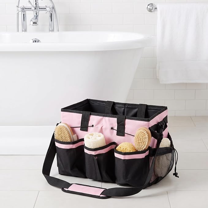 Large Capacity Portable Housekeeping Tote Bag with Adjustable Shoulder Strap and Handle, Oxford Cloth Cleaning Caddy with Detachable Divider and Multi Pocket Design for Hotels