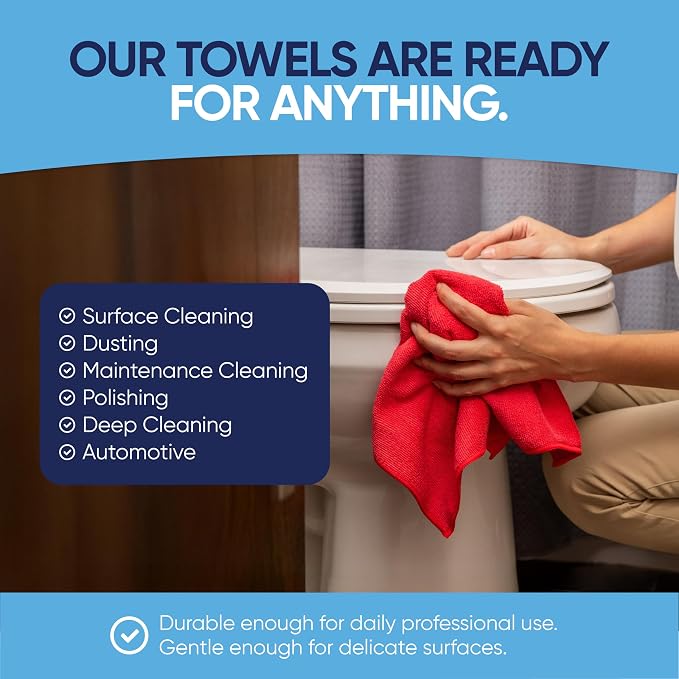Bulk 12” X 12” All Purpose Microfiber Towels Wholesale - Case Quantity (400 Count) | No Fraying | High Density Microfiber | Zero Chemical Cleaner | Long-Lasting (Blue)
