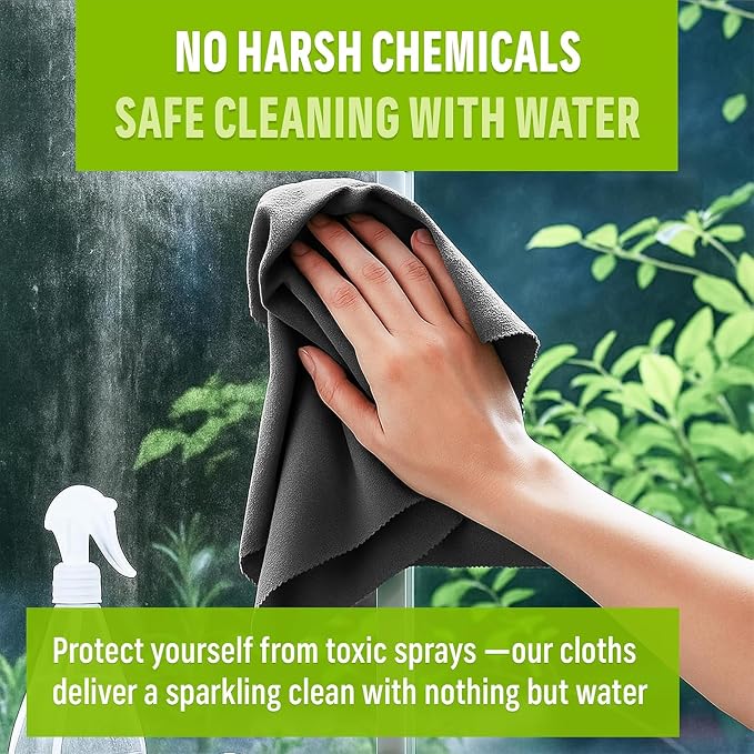E-Cloth Window and Glass Cleaner Kit, Just Add Water - 1 Kit | Chemical-Free Cleaning - Reusable & Machine Washable Towel, Versatile Use for Mirrors, Cars, & Lenses, Gray