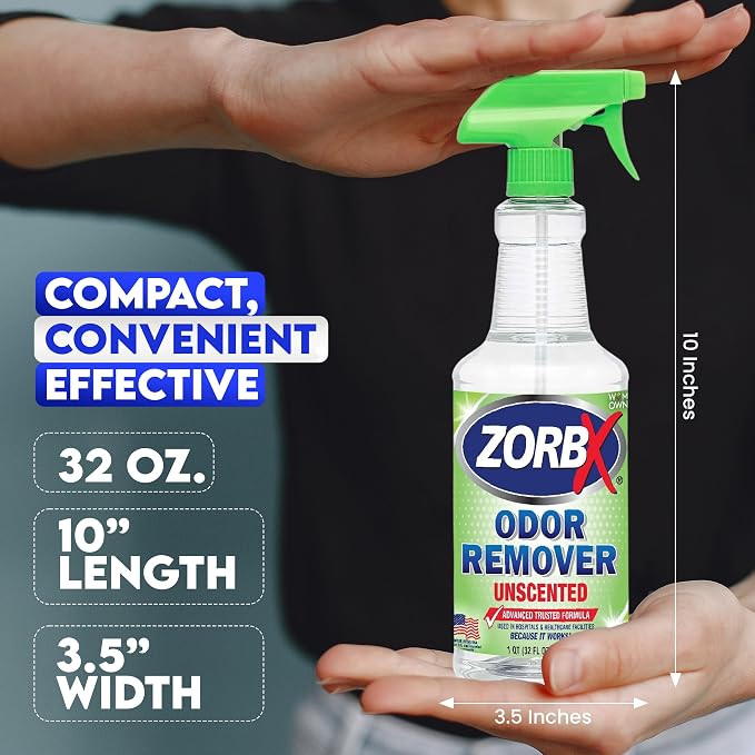 ZORBX Unscented Odor Remover Spray 32 oz - Perfect Solution for Strong Odor - Advanced Trusted Formula & Fast-Acting Odor Eliminator for Dog, Cat, Puppy | Permanent Odor Remover for Pet & Human Urine, Fabric, Smoke & Strong Odors, Carpet, Upholstery, M...