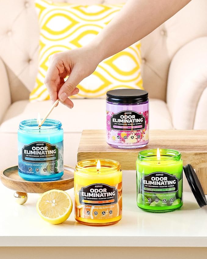 AOOVOO Green Apple Odor Eliminating Candle - 9 oz Soy Candles for Home | Eliminates 95% of Pet, Smoke, Food, and Other Smells Quickly, Non Toxic Air Freshing Candle, Up to 50 Hours Burn time