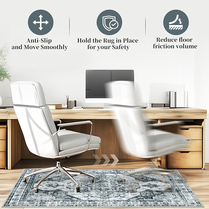 Office Chair Mat for Hardwood Floor&Tile Floor,36"X 48"-Grey Flower | Heavy Duty Desk Chair Mat for Hard Floors,Under Desk Rug for Rolling Computer Chair,Anti Slip,Low Pile Carpet Floor