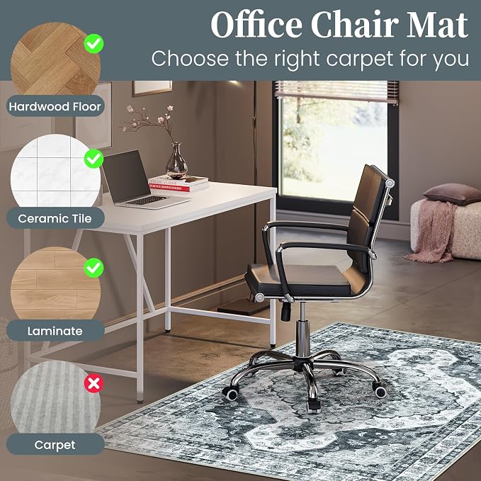 Office Chair Mat for Hardwood Floor&Tile Floor,36"X 48"-Grey Flower | Heavy Duty Desk Chair Mat for Hard Floors,Under Desk Rug for Rolling Computer Chair,Anti Slip,Low Pile Carpet Floor