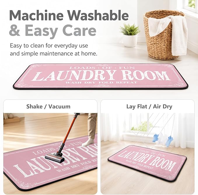 ROMAMIGO Laundry Room Rug Runner Non Slip Laundry Mats Mudroom Runner Farmhouse Kitchen Floor Mat Bathroom Laundry Room Decor Accessories(Pink, 20 X 47 inch)