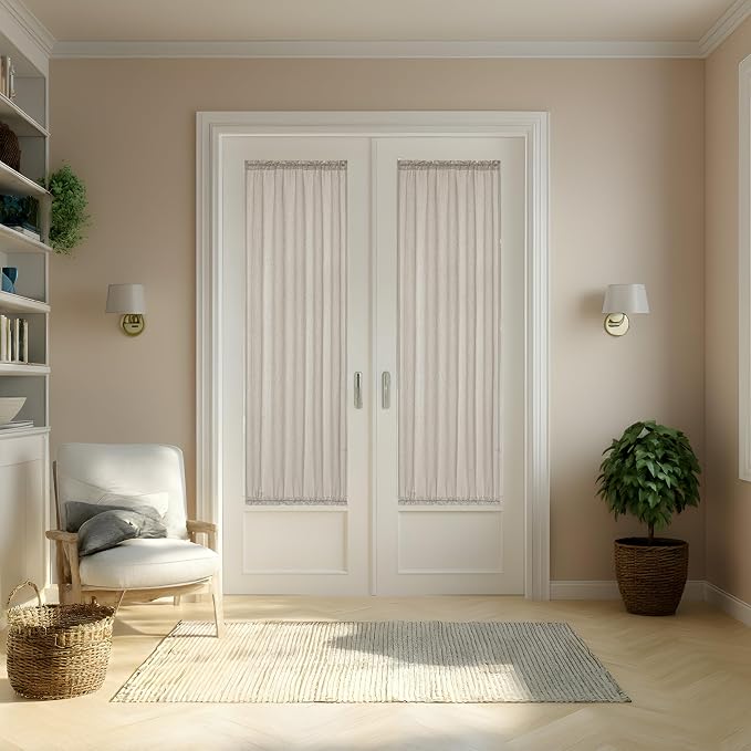 Semi Sheer Sidelight Door Curtains 25 X 72 Inches Long 2 Panels | Burlywood Birch, Privacy Light Filtering, Rustic Curtain, for Front Back Glass Door Window Drapes, Rod Pocket, Tie Back