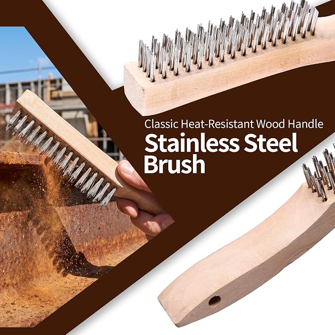 Wire Brush Set for Cleaning, 10-Piece Wire Brush for Rust Paint Removal | Professional Cleaning Tools for Metal, Slag, Paint and Grill