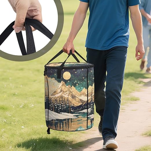 Mountain Lake Printed Outdoor Trash Can with Lid Large Collapsible Trash Can for Car Waterproof Garbage Bags for Bedroom, Yard, Camping, Picnic Home Decoration