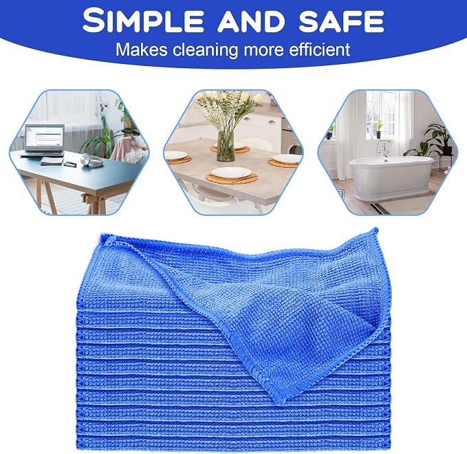 10 Pack Microfiber Cleaning Cloth 6"x6" Reusable Cleaning Rag Fast Drying Kitchen Towels Microfiber Towels Cars Wash Dry Erase Cloth for Housekeeping Home Kitchen Window Bathroom Car(Blue)