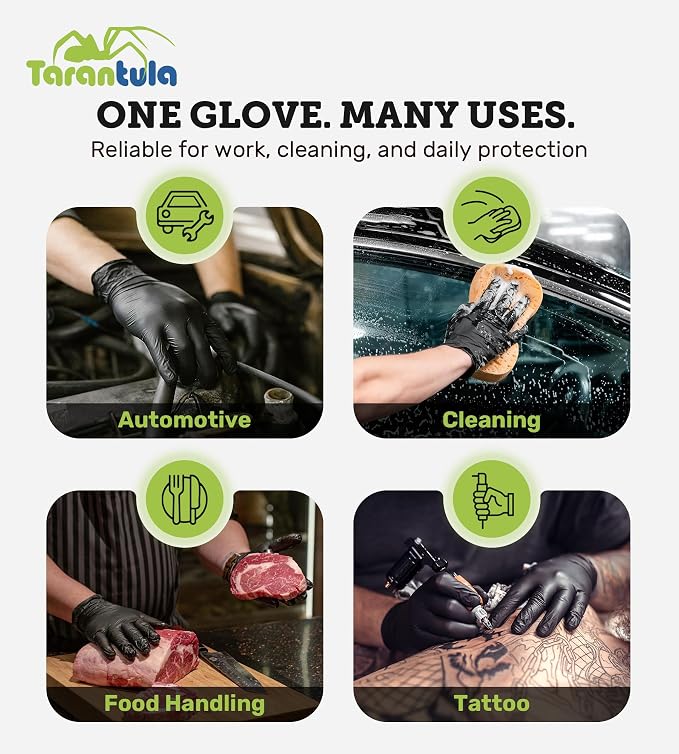 6-mil Disposable Nitrile Gloves, Black, Medium, Food-Safe & Powder-Free | Latex-Free, Non-Sterile, Heavy-Duty, Textured Fingertips for Cooking & Cleaning