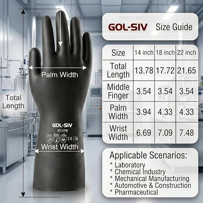 Heavy Duty Latex Gloves, Chemical Resistant Work Gloves - Waterproof, Resist Acid, Oil, Alkali - Extra Long Industrial Rubber Safety Glove for Sandblasting & Deep Tank, 22in, 6 Pairs