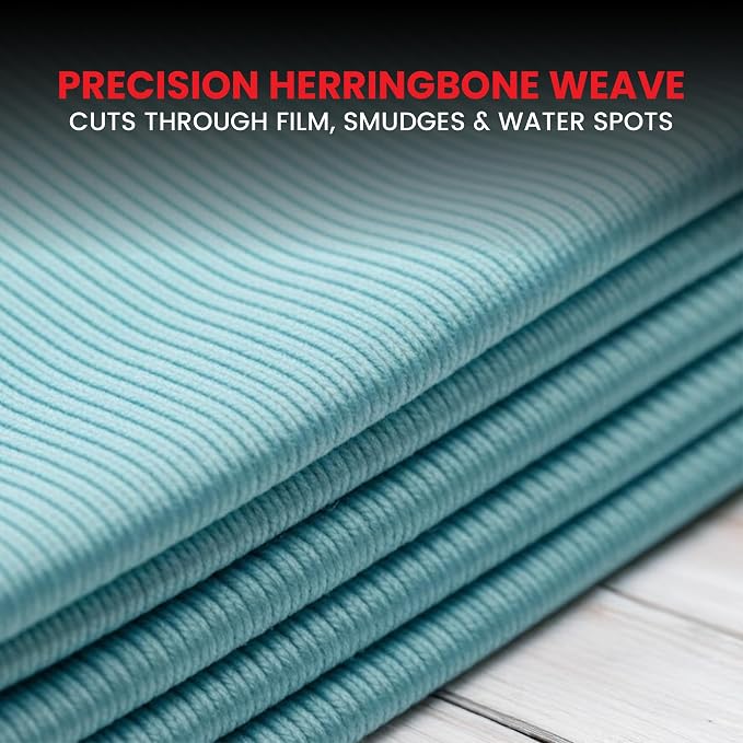 Microfiber Glass Towel 5 Pack, 16x16 inches 300 GSM Herringbone Weave – Lint-Free, Streak-Free Cloth for Glass, Mirrors, Screens & Chrome – Professional Detailing Towel, Blue