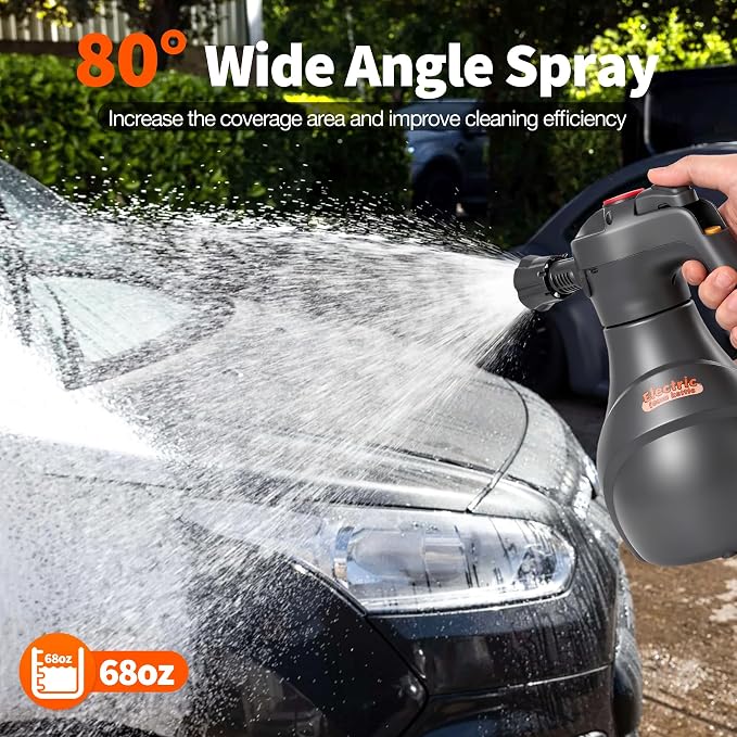 LuxBlue 68 oz Electric Foam Sprayer for Car Wash, 3000mAh Battery Powered | Car Foam Sprayer with Visible Capacity Scale, Type-C Charging Cordless Pressurized Foaming Cannon for Home, Garden Cleaning