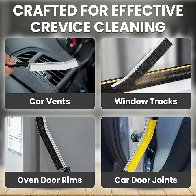Crevice Cleaning Brush Set 6Pcs Hard Bristle Tools for Narrow Spaces | Grout Scrub Brush for Tile Floors, Bathroom, Shower, Window Tracks & Kitchen Cleaning, Ideal brush for Gaps and Tight Areas.