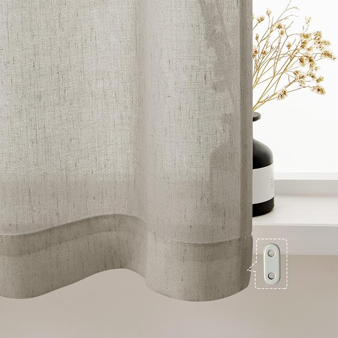 24 Inch Long Bathroom Small Curtains 2 Panels Dual Rod Pocket Linen | Boho Rustic, Semi Sheer Light Filtering Drapes, for Bathroom Kitchen, Half Window RV Curtain, 34x24 Inch, Dark Taupe