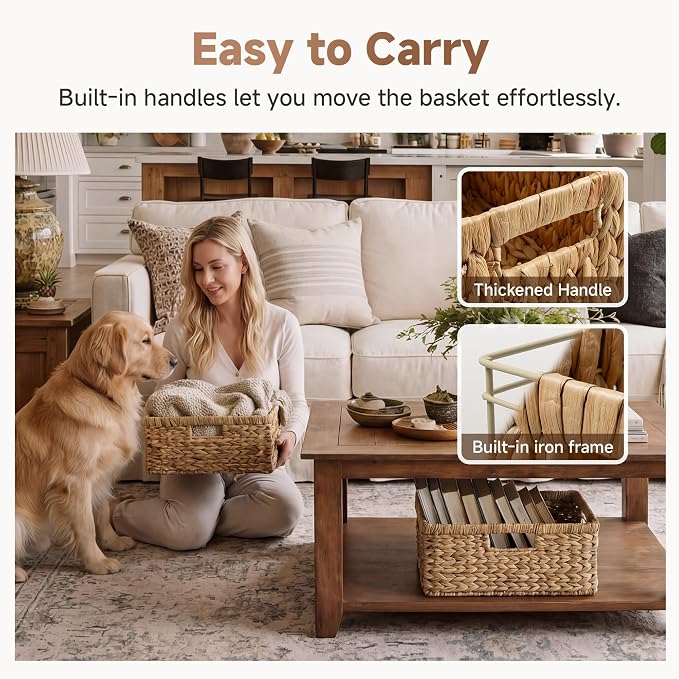 StorageWorks Large Wicker Baskets for Storage,Woven Basket for Gifts,1-Pack | Water Hyacinth Rectangular Wicker Basket, Wicker Storage Baskets for Shelves, Woven Baskets for Storage, Blanket Basket