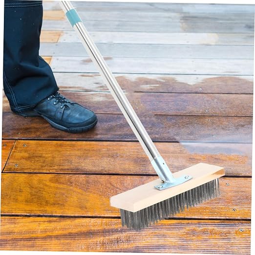 IMIKEYA Deck Cleaning Brush Wire Scrub Brush Long Handle 138cm for Concrete Floor Patio Moss Removal Outdoor Garden Use