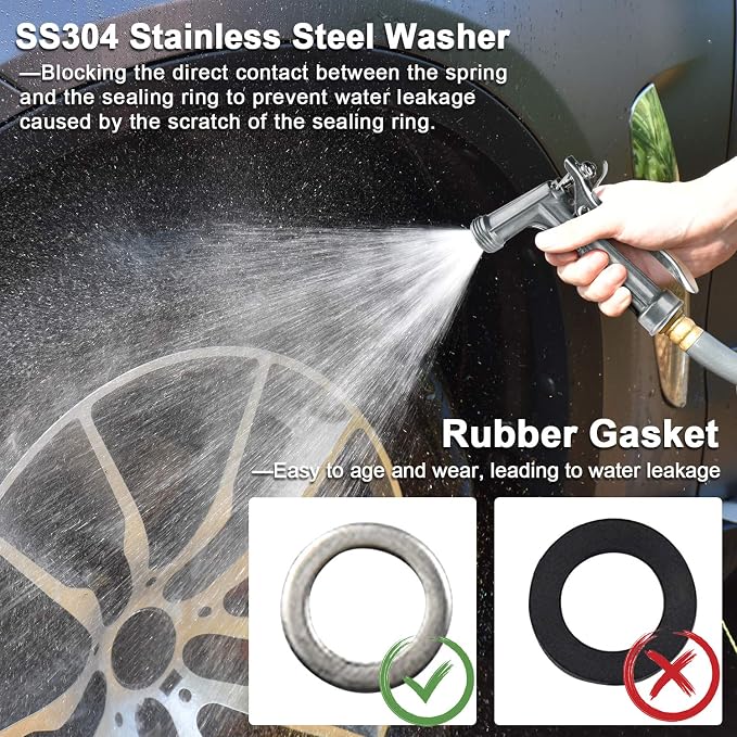 Hose Nozzle 2 Pack, Full Size Pistol Grip Water Nozzle Sprayer with Threaded Front, High Pressure Nozzle, Adjustable Spray Water Flow for Watering, Showering Pet, Washing Car, Silver