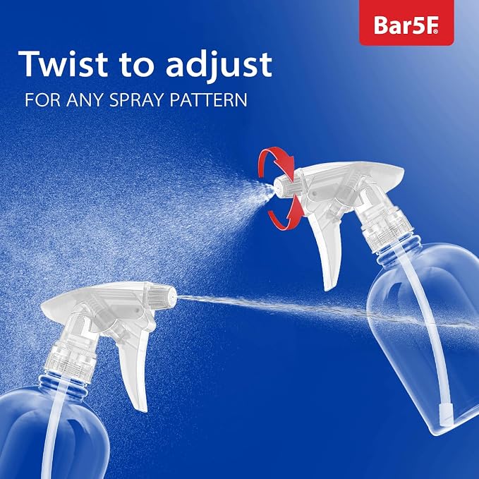 Bar5F Plastic Spray Bottle, 16 oz | Leak Proof, Empty, Clear, Trigger Handle, Adjustable Fine to Stream Output, Refillable