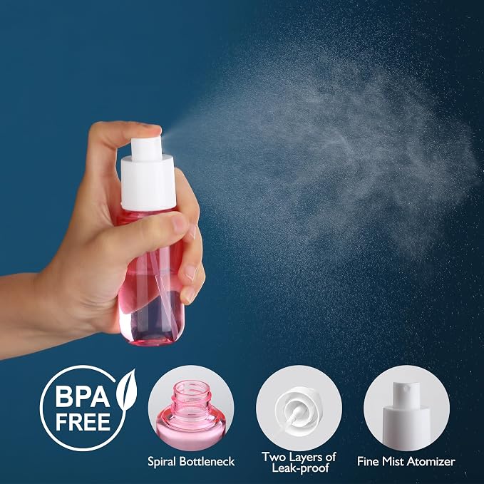 Small Spray Bottles 4Pack 40ml Fine Mist TSA Travel Size Toiletries | 1.35oz Empty Mini Spray Bottles Refillable Plastic Travel Bottle Set for Hair, Face Toner, Plants, Cleaning