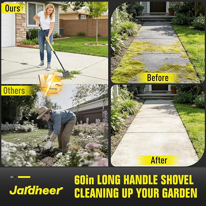 Flat Shovel Floor Scraper, Edging Tool for Landscaping and Weeding | 60" Long Handle Garden Cleaning Shovel, Metal Sharp Blade and Foot Pedal, Weed & Moss Removal for Driveway, Sidewalk, Yard