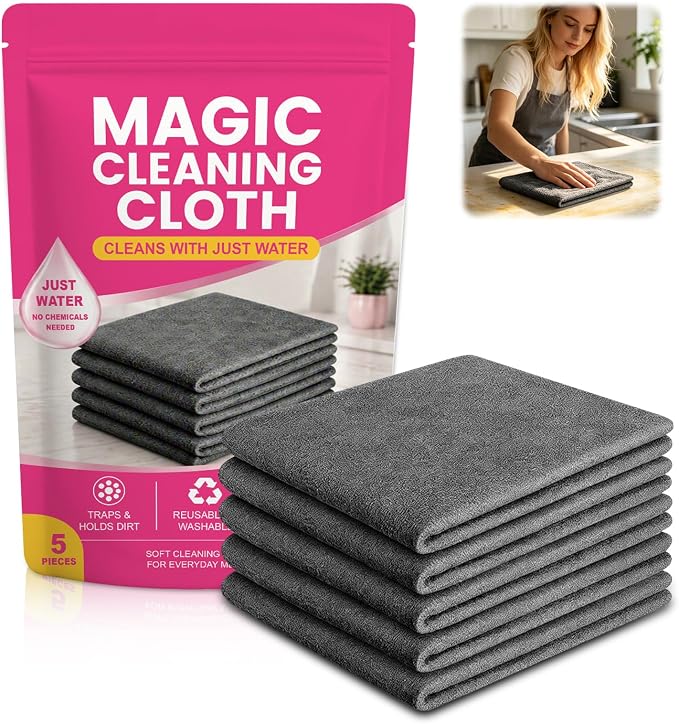 5 Pcs Genie Magic Cleaning Cloths, Microfiber Cleaning Cloths, Thickened Streak-Free Microfiber Towels Cleaning Cloth for Glass, Window, Kitchen, Stainless Steel, Cars & Screens (11.8 * 15.7in)