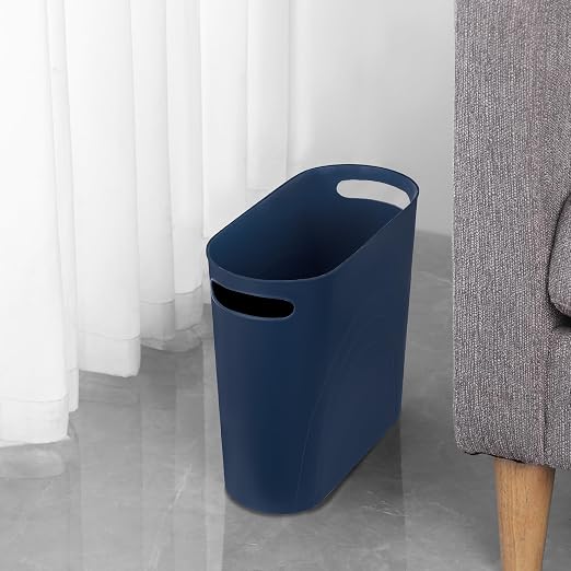 rejomiik Small Bathroom Trash Can, 3.5 Gallon Slim Garbage Can, 2 Pack Navy | Plastic Waste Basket with Handles for Bathroom, Bedroom, Dorm, Kitchen, Office and Narrow Spaces