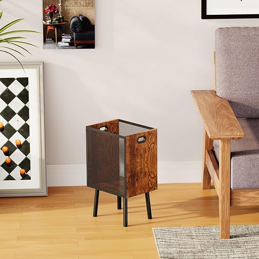 Office Garbage Can, Iron and Wood Office Trash Can with Legs, 4.5 Gallon Rectangular Design Wastebasket with Handle, Industrial Style Trash Can for Bathroom, Laundry Room, Kitchen, Office, Dorm