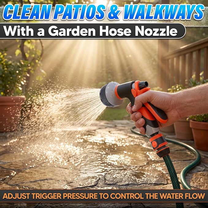 8 Pattern Garden Hose Nozzle Heavy Duty High Pressure Sprayer | Rubber-Grip ABS Water Hose Nozzle for Car Washing, Plant Watering, Deck Rinsing and Dog Bathing, Leak Proof Adjustable Flow