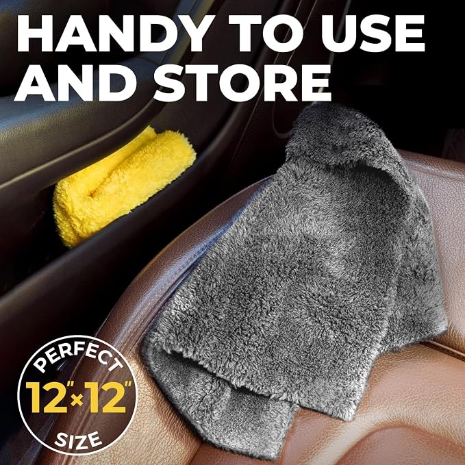 Edgeless Microfiber Car Towels – 6pk(12”x12”) – Soft & Scratch-Free Towels | 540 GSM - Great for Drying, Detailing, Polishing, Buffing - Ultra Absorbent Microfiber Cleaning Cloths for Car
