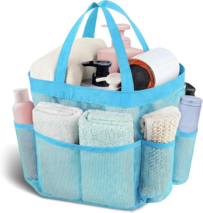 Mesh Shower Caddy Portable - 9 Pockets, Shower Bag for Dorm Room Camping | 2 Handle Quick Dry Shower Bag College Dorm Room Essentials Large Capacity Hanging Basket for Bathroom Travel Swimming Gym
