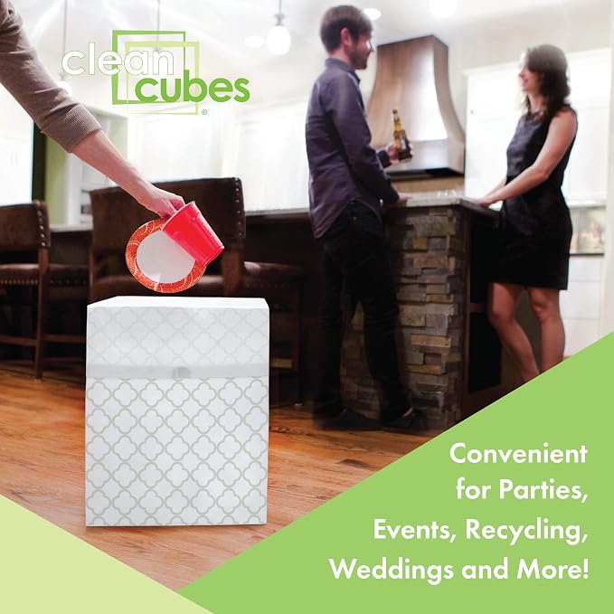 Clean Cubes 13 Gallon Disposable Pop-Up Trash Cans, 6-Pack (Trellis) | One Pack Covers the Whole Party, Place a Bin in Every Corner, No Assembly, Built-In Liner, Toss the Whole Bin When Full