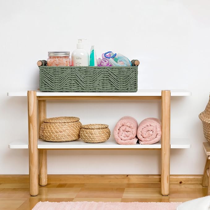 Toilet Paper Storage Basket for Bathroom Countertop Baskets for Organizing | with Handle for Bathroom Bedroom Home Decor Small Basekt for Shelves Apartment Countertop Use,Green