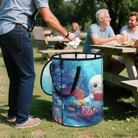 Sea Lion 24 Gal Collapsible Trash Bin Storage Containers with Lids Waterproof Pop up Outdoor Garbage Can for Camping, Boat, Car Travel, Hiking Easy to Clean Camper Essentials
