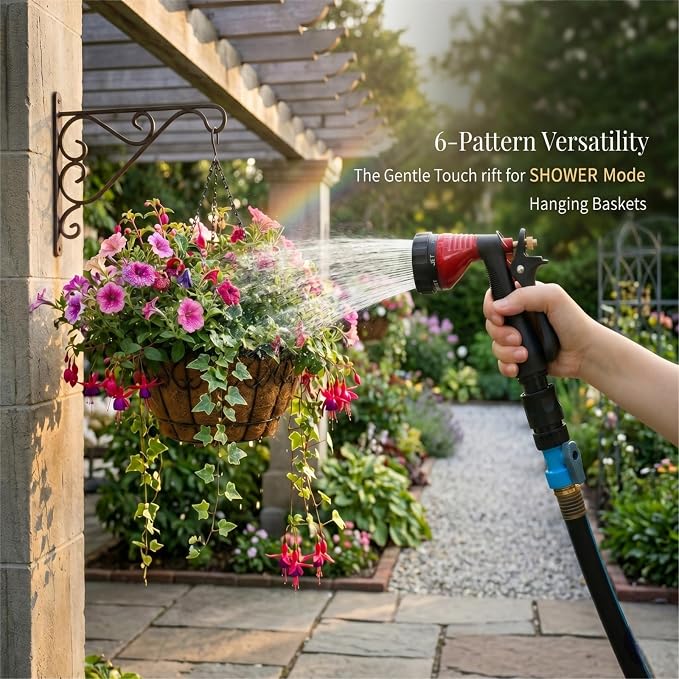 Water Hose Nozzle 2-Pack, Zinc Alloy Garden Spray Nozzle with Adjustable Spray Patterns, Leakproof Rustproof Trigger Lock for Outdoor Cleaning & Car Wash, Red & Red