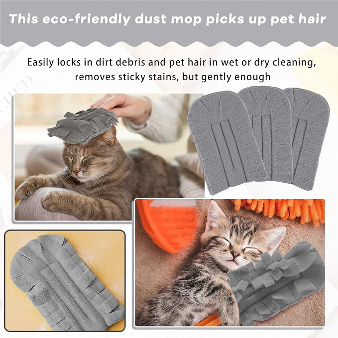Zubebe 6 Pcs Reusable Duster Refills Fleece,Grey | Soft Polyester Fiber Flat Duster Refill Multi Surface Washable Cleaning Pad Tools for Home, Blinds, Car, Pet, Furniture, Fans