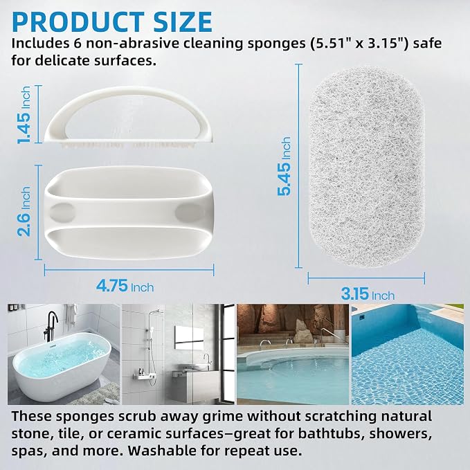 CALPALMY (6-Pack) Professional Sealer Applicator Pad with Handle, Non-Scratch Scrubbing Pads Perfect for Cleaning to All Natural Stone and Tile Like Marble, Granite, Concrete & Slate