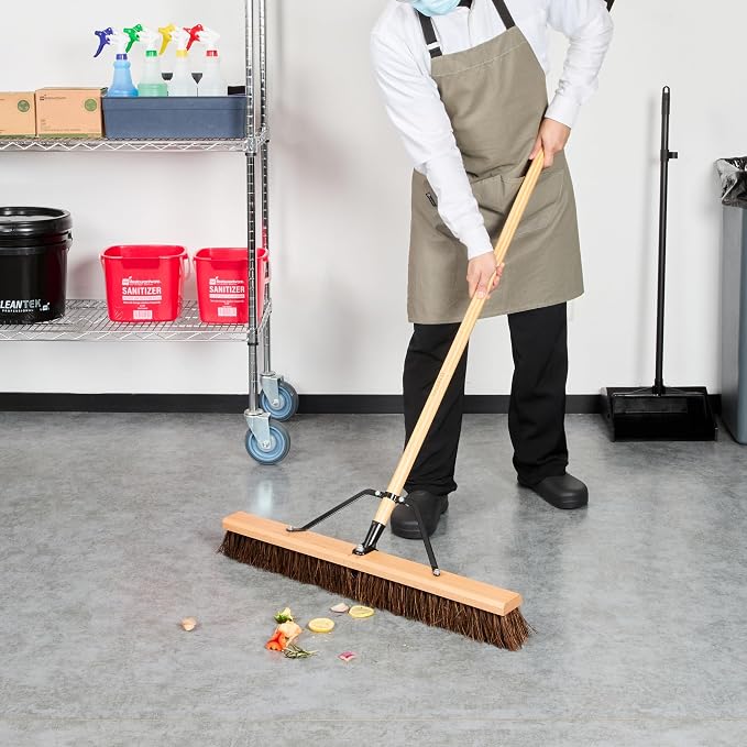 Restaurantware-Clean Tek Professional 30 Inch Push Broom, 1 Heavy-Duty Broom with 60â€ Handle - Palmyra Bristles, Use Indoor and Outdoor, Wooden, Commercial Use, for Deck, Driveway, Garage, Patio