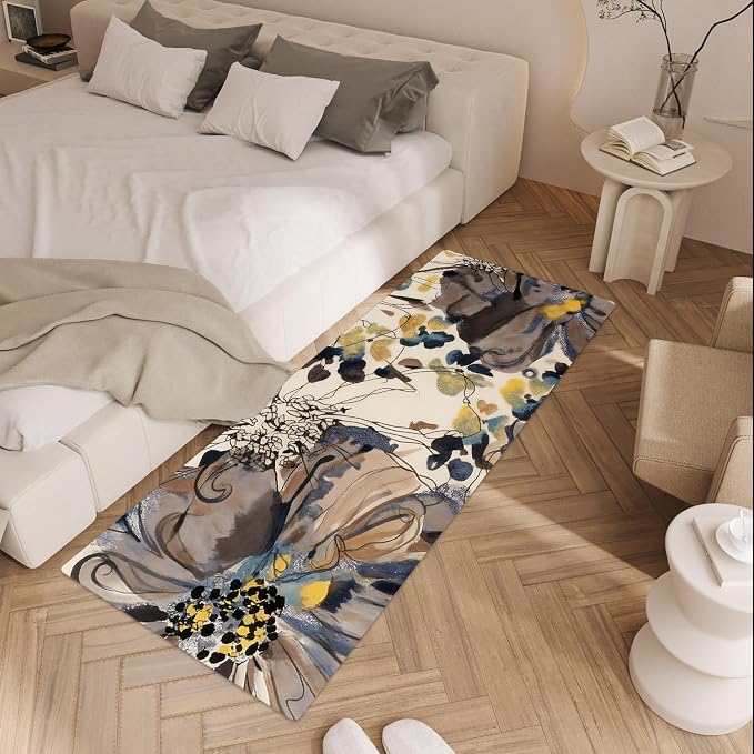 ANNA QUEEN Vintage Watercolor Floral Laundry Room Rug Runner 20x47 Inch -Waterproof Non-Slip Floor Mat for Front Load Washer Dryer,Elegant French Country Decor,Machine Washable