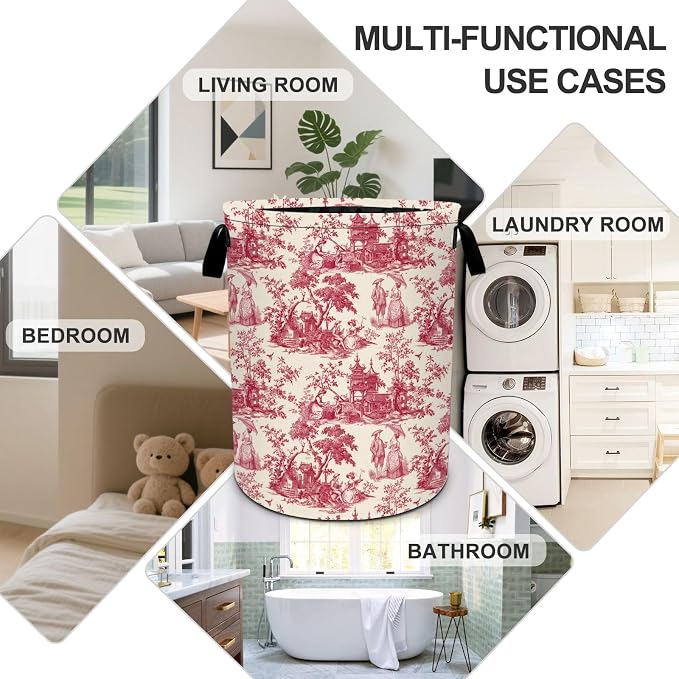 Vintage French Country Laundry Basket Foldable Oxford Laundry Hamper With Handle For Room Bathroom Bedroom