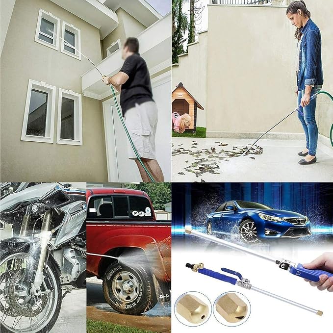 High Pressure Power Washer Attachment Hose Nozzle Wand Lance | Hydro Jet Water Hose Nozzle, ,Watering Sprayer Cleaning Tool, Wand Lance for Gutter Patio Car Pet Window Glass Blue
